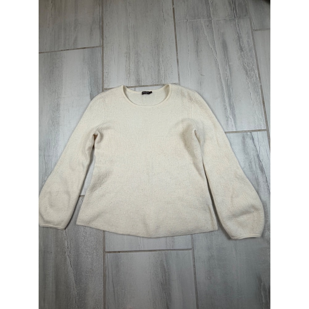 J.McLaughlin Ivory 100% Merino Wool Ribbed Lantern Sleeve Sweater Large